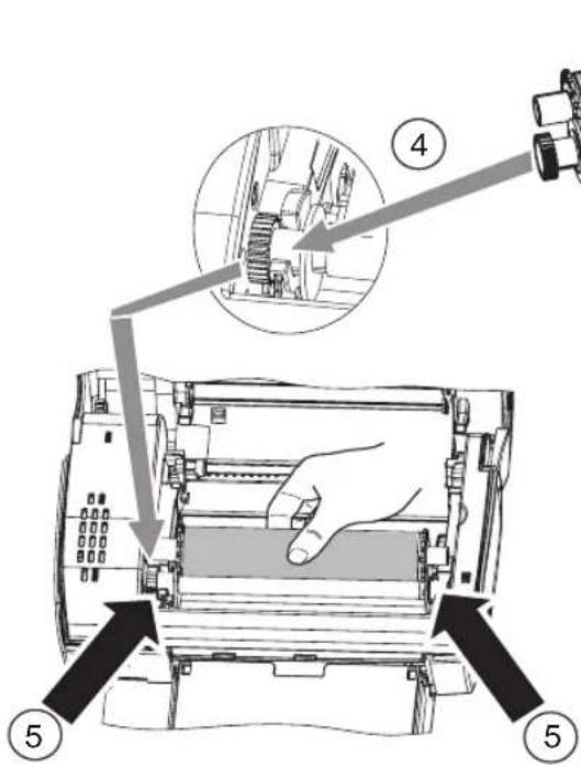 Diagram showing a hand pressing down on a device with numbered annotations (4 and 5) indicating process steps.