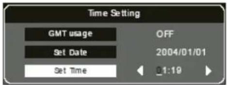 Time Setting GMT usage OFF Set Date 2004/01/01 Set Time 01:19