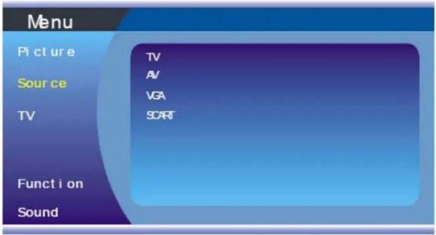 Menu Picture Source TV Function Sound TV AV VGA SCART