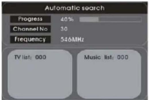 Automatic search Progress 40% Channel No 30 Frequency 546MHz TV list: 000 Music list: 000