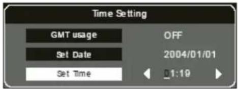 Time Setting GMT usage OFF Set Date 2004/01/01 Set Time 01:19