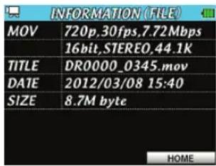 TASCAM DRV1HD - Écran INFORMATION (FILE) - 1