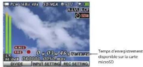 TASCAM DRV1HD - Affichage du temps d'enregistrement disponible - 1