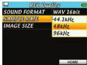 TASCAM DRV1HD - Réglage du format d'enregistrement, de la fréquence d'échantillonnage du fichier audio et de la résolution d'image video - 2