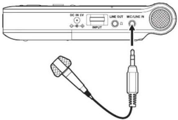 TASCAM DRV1HD - Enregistrement avec un microphone externe (MIC/IN) - 1