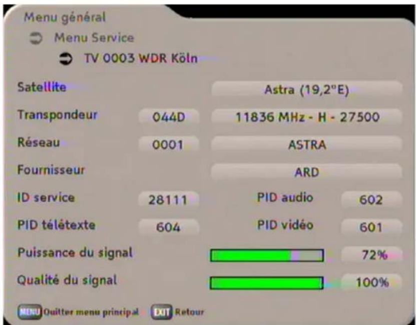 KATHREIN UFS 733 - INFORMATIONS SUR LA CHAÎNE - 1