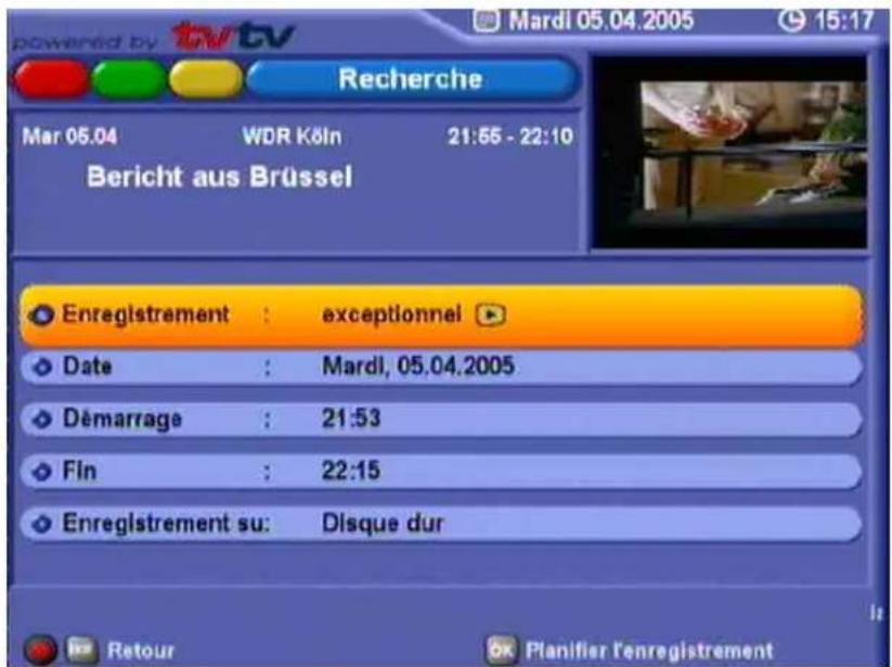 KATHREIN UFD 580 - Programmation d'un enregistrement - 2