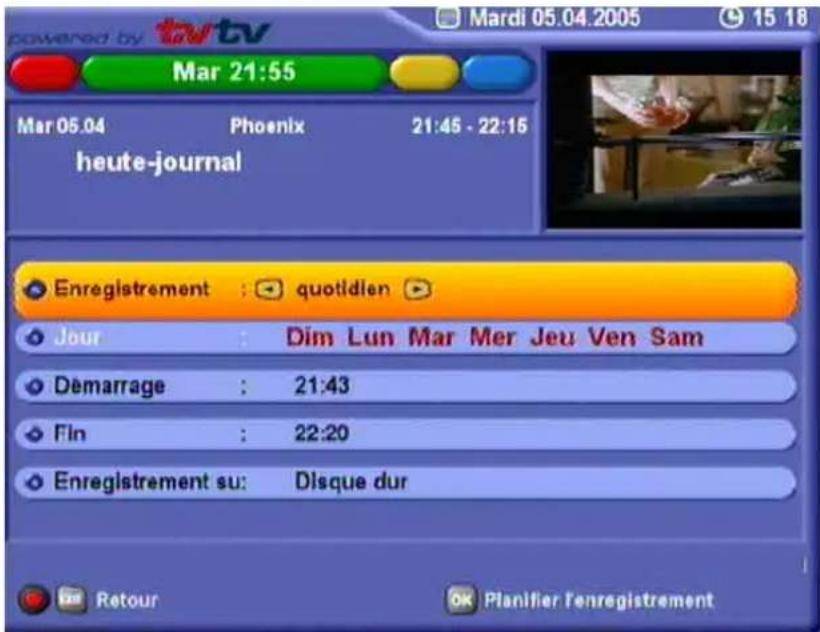 KATHREIN UFD 580 - Programmation d'un enregistrement - 4