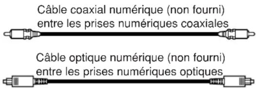 Câble coaxial numérique (non fourni) entre les prises numériques coaxiales Câble optique numérique (non fourni) entre les prises numériques optiques
