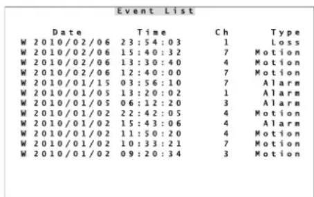 Monacor DMR616 - Elenco degli eventi - 1