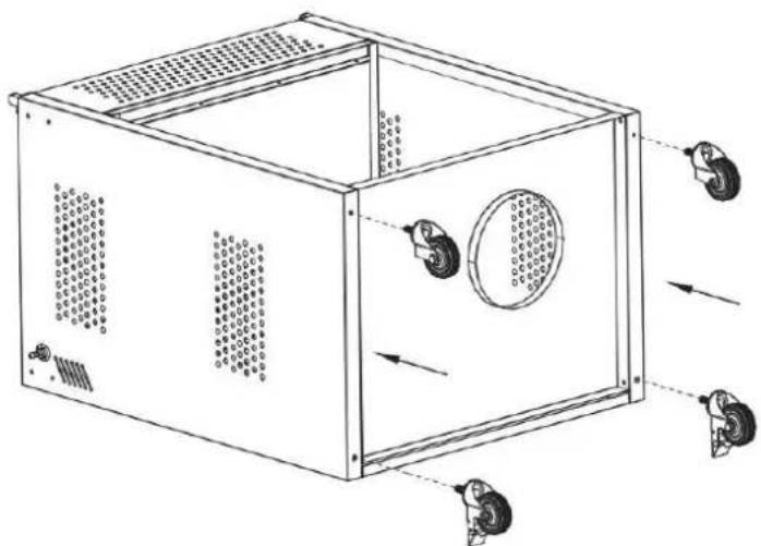 Brixton BQ6363 - Installez les roues sous le barbecue, veillez a mettre le frein sur les roues avant - 1