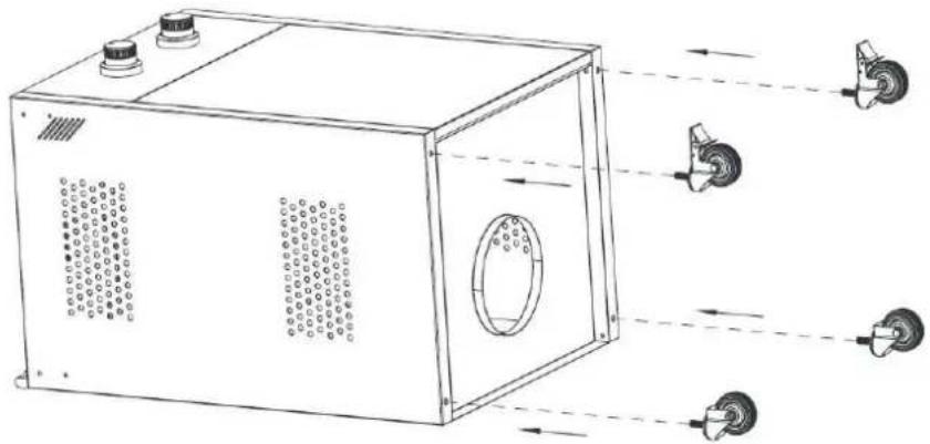 Brixton BQ6362 - Installez les roues sous le barbecue, veillez à mettre le frein sur les roues avant - 1