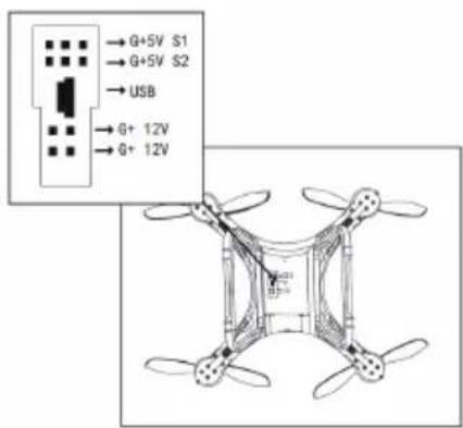 XciteRC Rocket 400 GPS - Branchements sur le dessous de l'appareil - 1