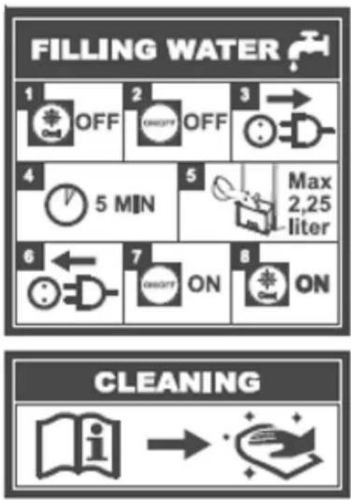 Eurom Air cooler - Instructie (Symboolverklaring) bijvullen watertank - 1