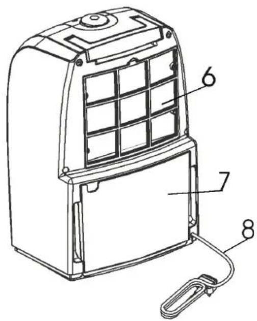Technical diagram of an air conditioner unit with labeled parts 6, 7, and 8