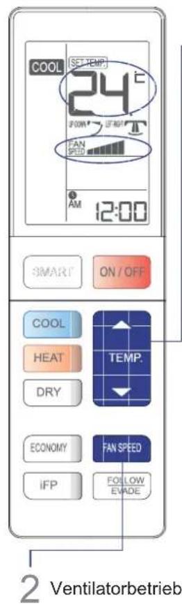HAIER 1U12EH1ERA - ■ Temperatureinstellung auswählen, Ventilatorbetrieb - 1