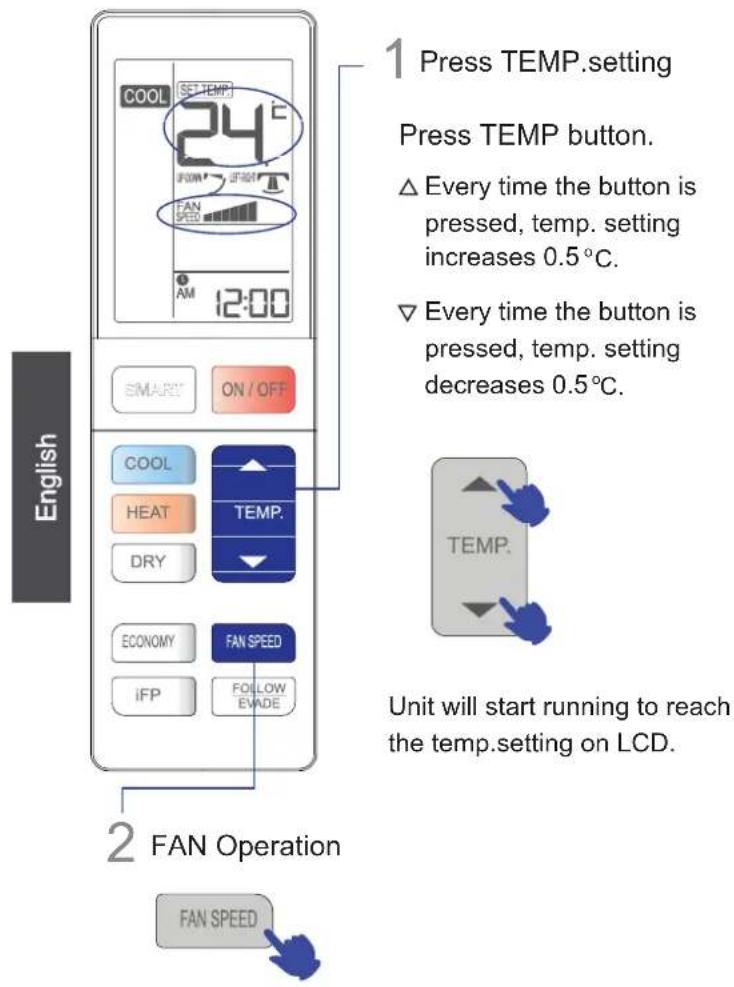 HAIER 1U12EH1ERA - Select TEMP. setting, FAN Operation - 1