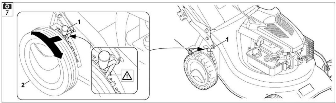 Technical diagram showing mechanical assembly steps with labeled components and warning indicators