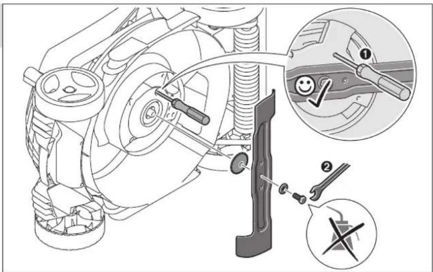 Technical diagram of automotive brake system components with numbered parts and close-up insets showing tool positioning and safety warning symbols.