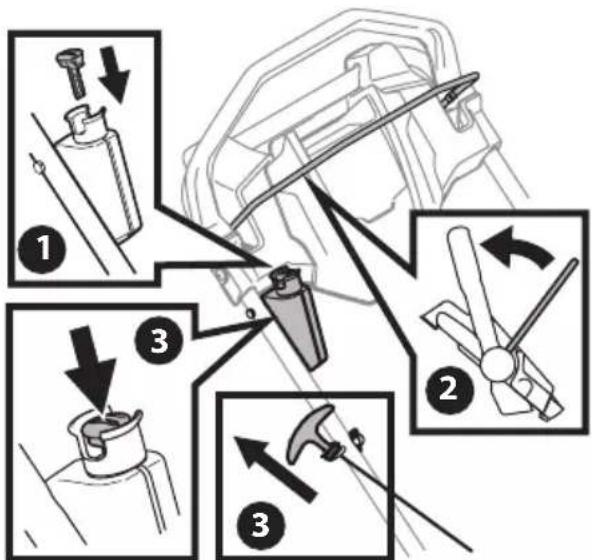 Technical diagram illustrating mechanical assembly steps with numbered instructions for tool manipulation
