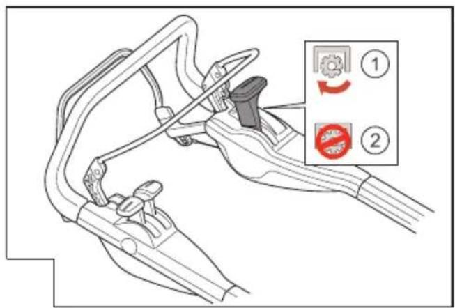 Diagram of a mechanical device with labeled parts and two icons indicating gear and sensor symbols.