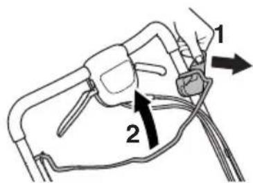 Diagram showing a cable or connector with labeled parts 1 and 2, likely illustrating a mechanical or electrical assembly.