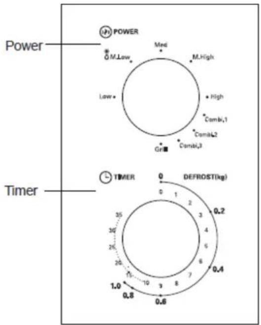 Power POWER M.Low Med M.High Low High Comb1 Comb2 Comb3 GRI Timer TIMER 0 DEFROST(kg) 0.2 3 4 6 7 8 9 10 1.0 0.8 0.6