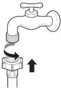LG F1296NDAH - Anschluss des anschraubbaren Schlauchs an einen Wasserhahn mit Gewinde - 1