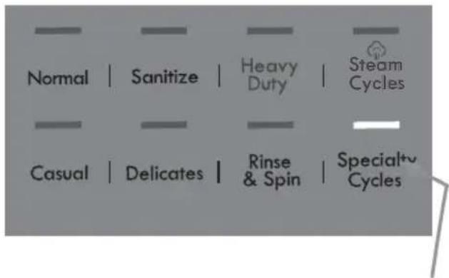Normal | Sanitize | Heavy Duty | Steam Cycles Casual | Delicates | Rinse & Spin | Special+ cycles
