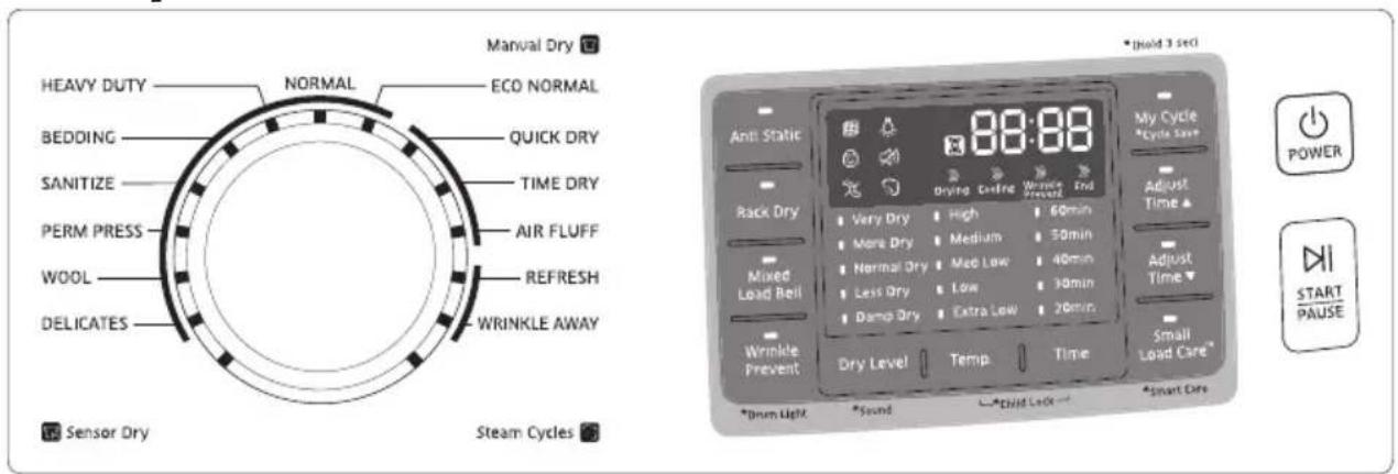 SAMSUNG DV42H5600GP - Descripción general del panel de control - 2