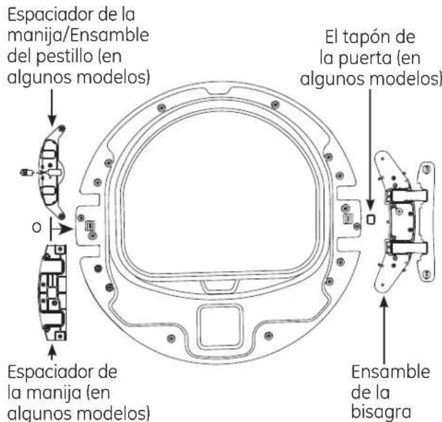 GE GFD49ERPKRR - VUELVA A UBICAR EL ENSAMBLE DE LA BISAGRA Y EL ESPACIADOR DE LA MANIJA (cont.) - 1