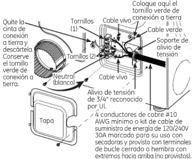 GE GFD49ERPKRR - CÓMOCONNECTARLA SECADORA USANDO UNA CONEXión DE4 CABLES (DEBE UTILIZARSE EN INSTALLACIONES DE CASAS RODANTES) - 1