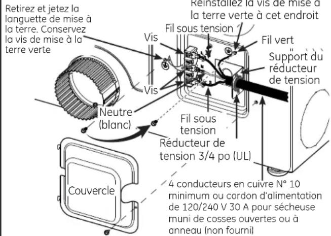 GE GFD49ERPKDG - BRANCHEMENT DE LA SÉCHEUSE À L'AIDE D'UN CÂBLE À 4 FILS (À UTILISER POUR L'INSTALLATION DANS UNE MAISON MOBILE) - 1