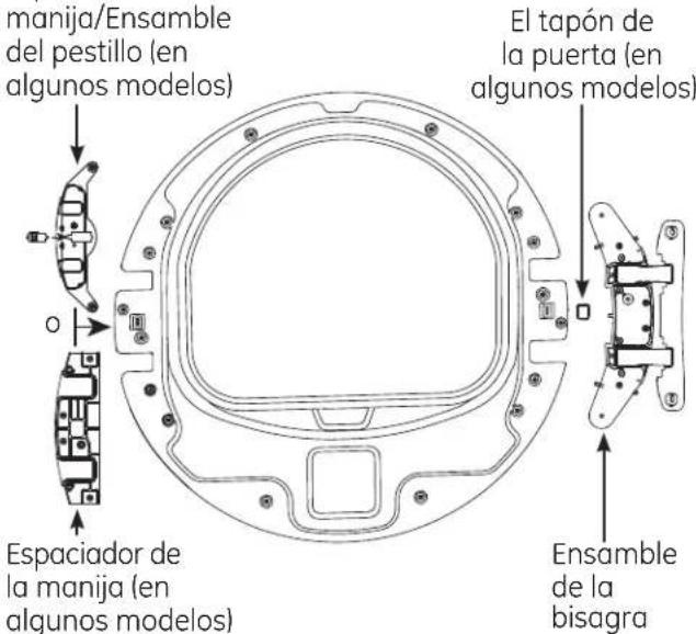 GE GFD49ERPKDG - ⑤ VUELVA A UBICAR EL ENSAMBLE DE LA BISAGRA Y EL ESPACIADOR DE LA MANIJA (cont.) - 1
