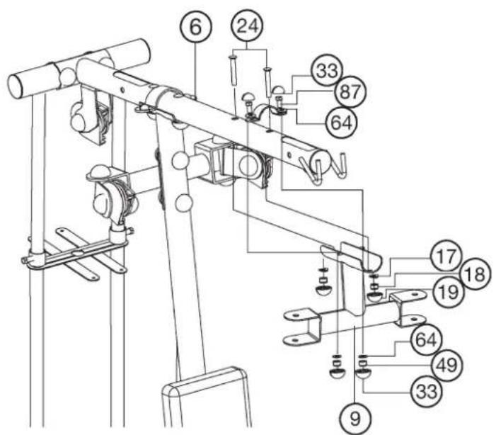Christopeit SP 10 - Installation of butterfly arm holder (9) and butter fly arms (10L+10R). - 1