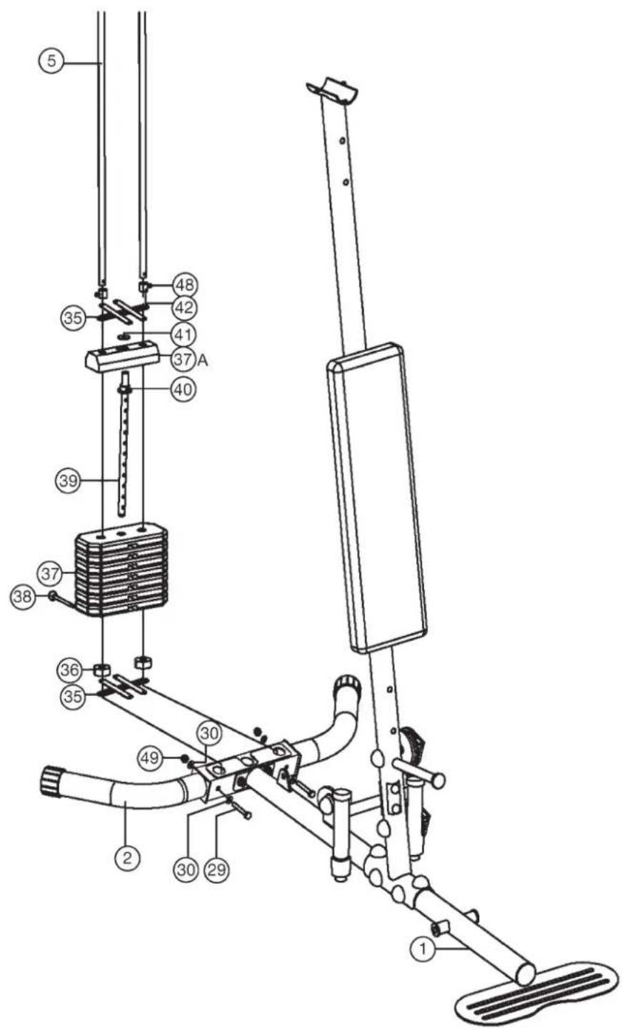 Christopeit SP 10 - Installation des Barres de bigoudi (37+40) et Barres de guidage (5). - 1
