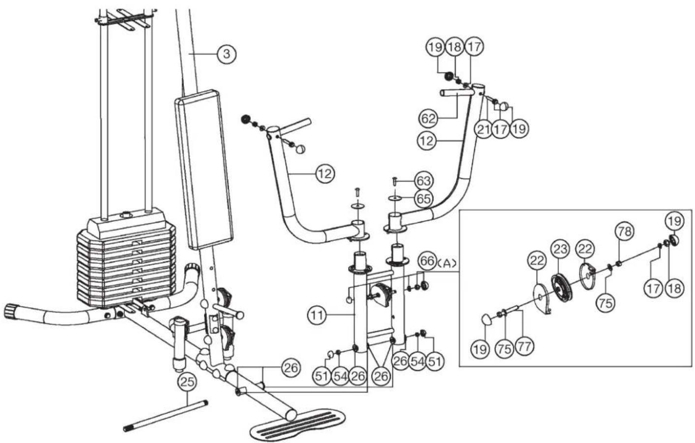 Christopeit SP 10 - Etape 5 : Installation du Support a bras de papillon (9) et Les bras a papillon (10L+10R). - 2