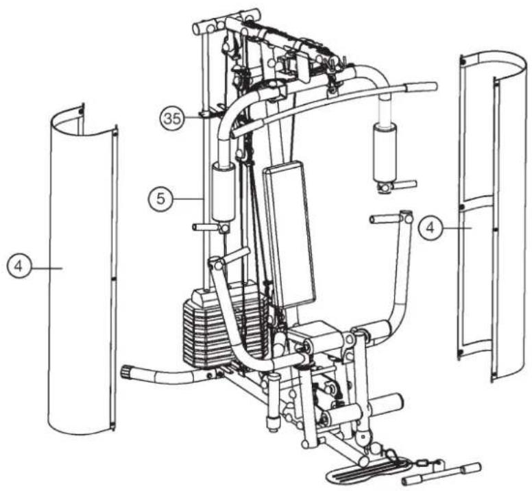 Christopeit SP 10 - Etape 12 : Installation de L'enveloppe des poids (4) avec Support de l'enveloppe des poids (43+43a). - 1