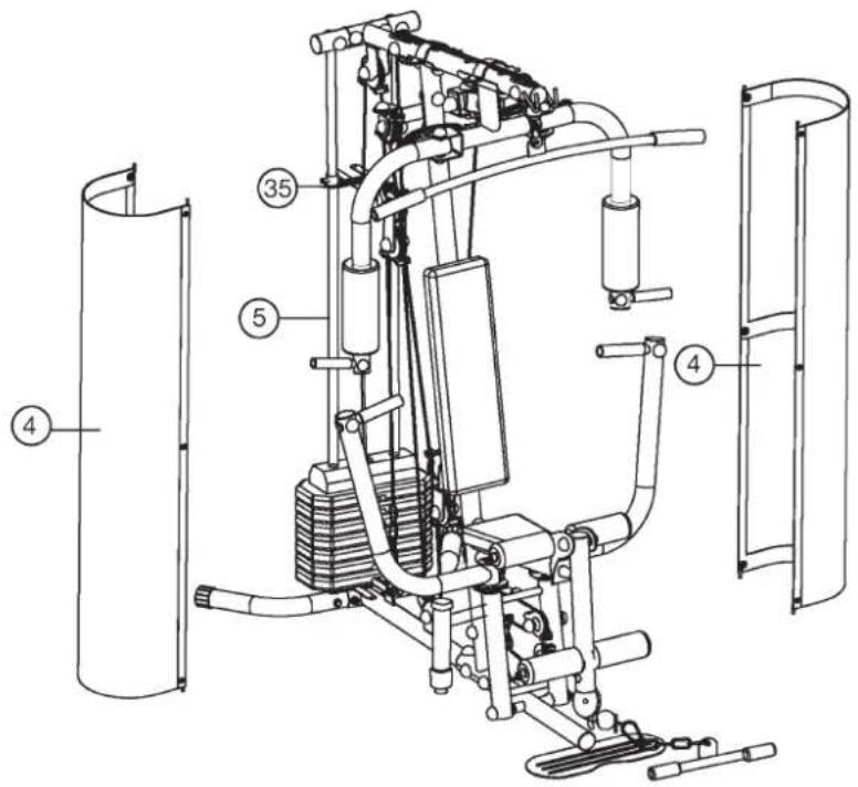 Christopeit SP 10 - Step 12: Installation of weight cover (4) with weight cover support (43+43a). - 1