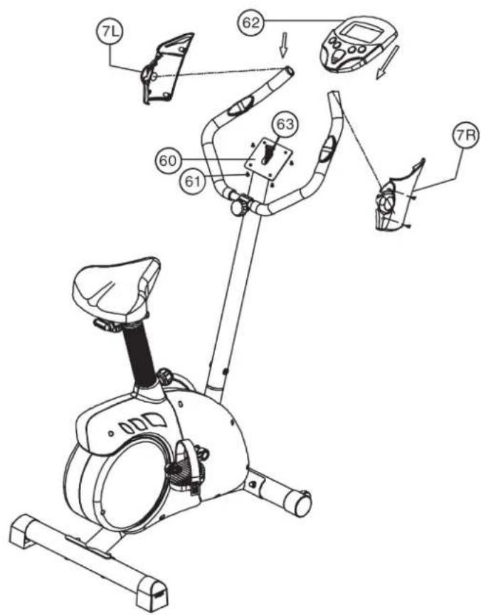 Christopeit EM 6 - Step 7: Attach the computer (62) at handlebar support (60). - 1
