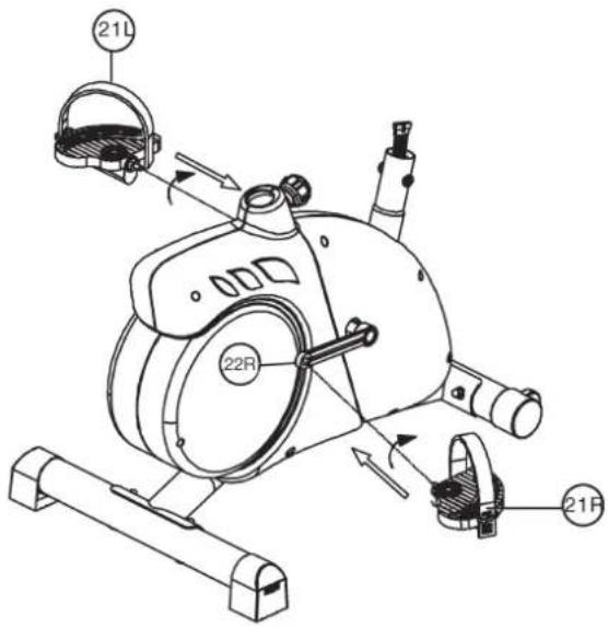 Christopeit EM 6 - Montage der Pedalen (21L+21R) and den Pedalarmen (22L+22R). - 1