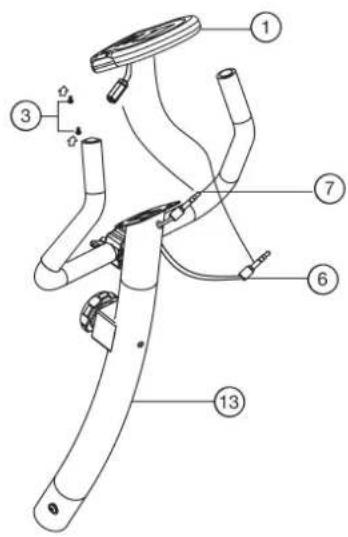 Christopeit AP 1 - Step 4: Attach the computer (1) at handlebar support (13). - 1