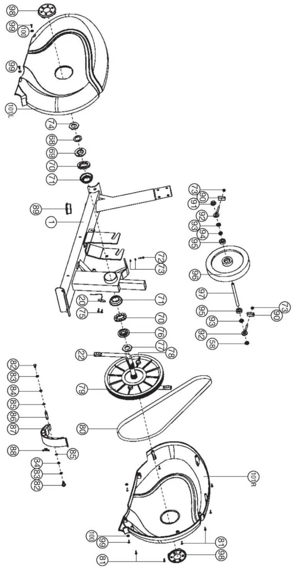 Technical diagram of a mechanical device with numbered components and exploded view, likely for assembly or manufacturing purposes.