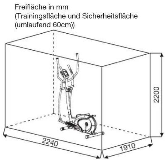 Freifläche in mm (Trainingsfläche und Sicherheitsfläche (umlaufend 60cm)) 2240 1910 2200