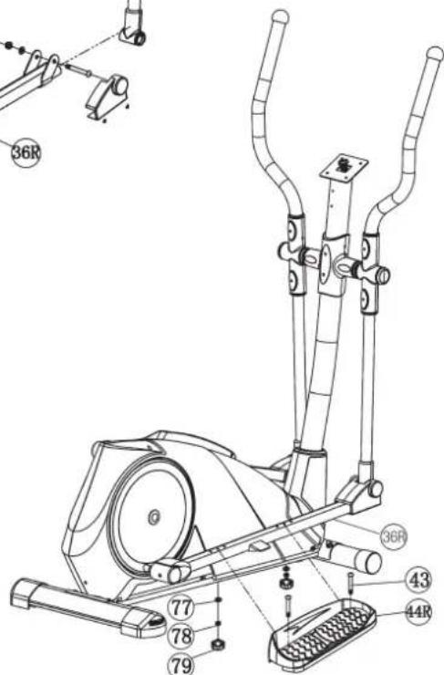 Christopeit CX 4 - Step 5: Installation of the footrests (44) at footrest holder (36). - 1