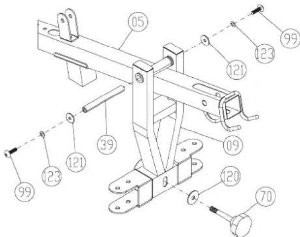 Christopeit Profi Center XL - Stap 6: Installatie van de vlinder arm houder (9) aan de top dwarsligger (5). - 1