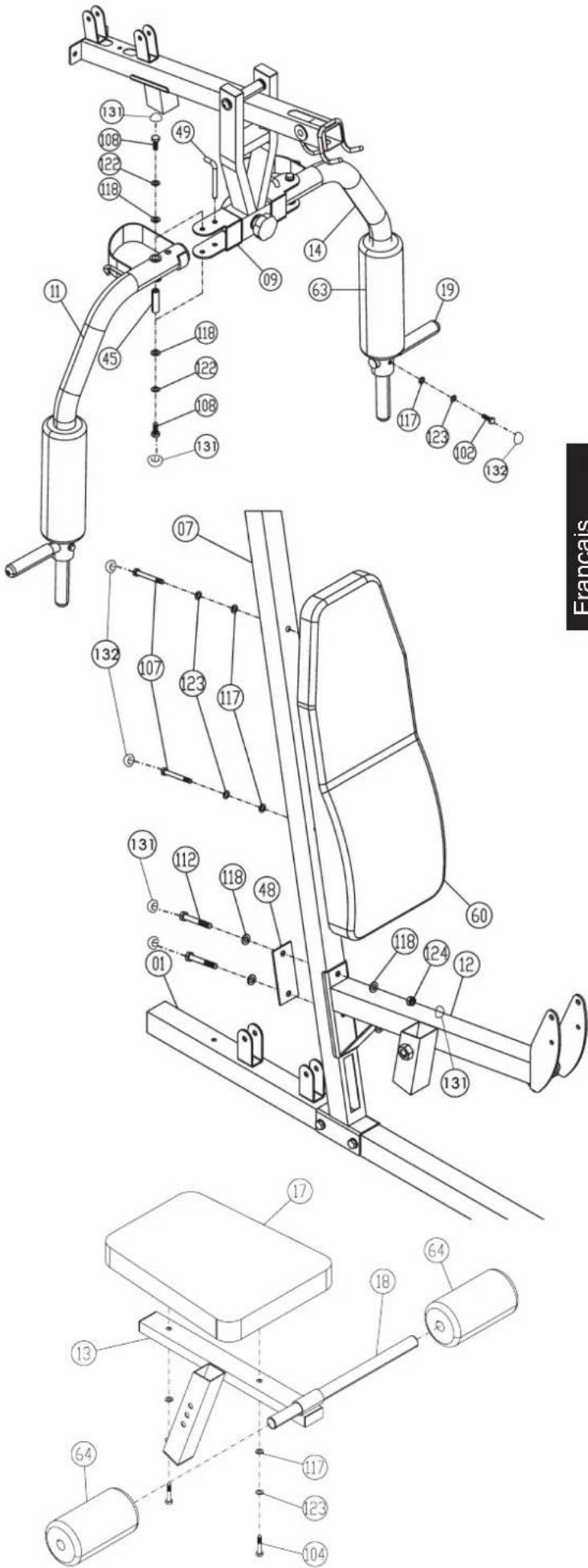 Christopeit Profi Center XL - Étape 9: Installation de la garniture de siège (17) et du support rond de garniture (18) à l'armature de soutien de siège (13). - 1