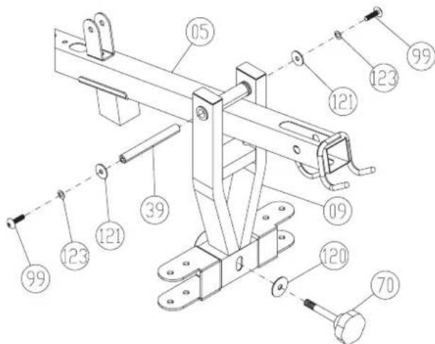 Christopeit Profi Center XL - SCHRITT 6: Montage der Butterflyaufnahme (9) an dem Latissimusrohr (5). - 1