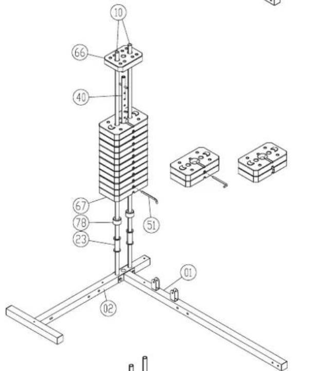 Christopeit Profi Center XL - Step 3: Installation of supports 1 + 2(4 + 7) at front foot and rear foot (1 + 2) . - 2