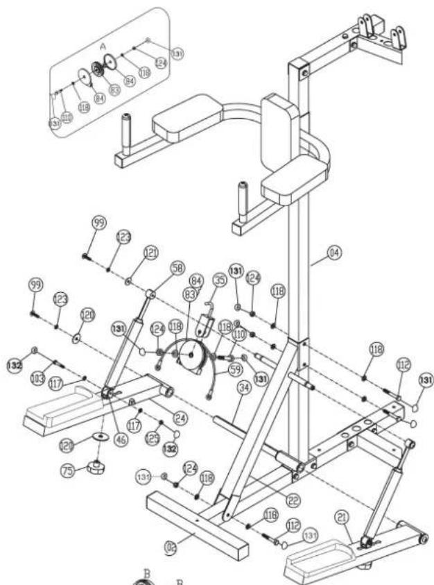 Christopeit Profi Center XL - Étape 15: Installation du cable 3 pour le papillon (29) avec des unités de cable de poulie. - 1